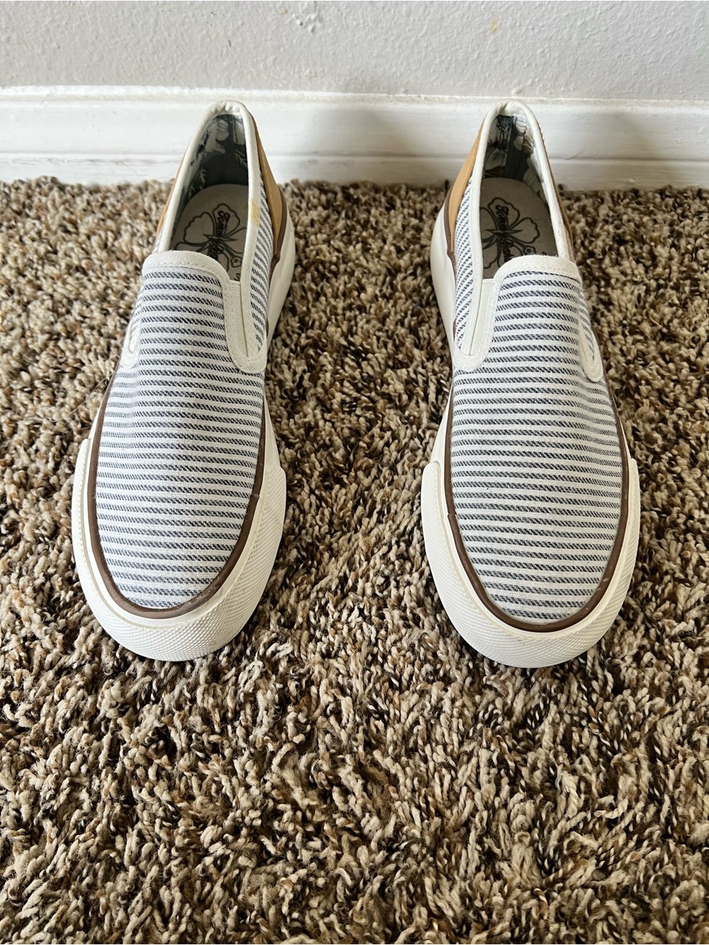 Tommy Bahama Striped Slip-On Sneakers in White & Brown
